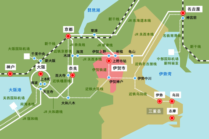 前往伊贺的交通方式（搭乘电车）